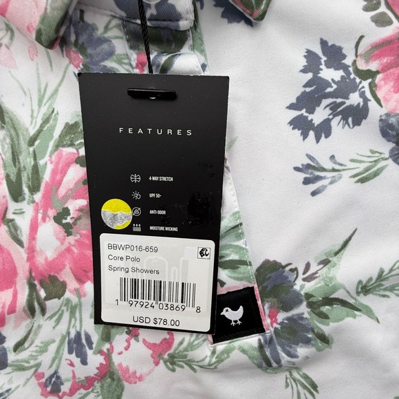 Bad Birdie Womens S Core Polo Shirt Spring Showers Floral Golf Tennis UPF 50+ - Picture 3 of 4